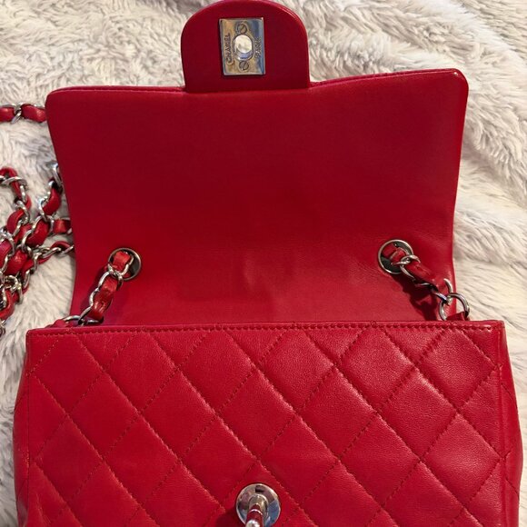 Quilted CHANEL Lambskin Mini Flap Shoulder Bag in Red - Picture 8 of 14